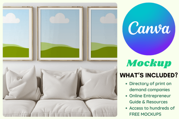 Download Three Frames Above Sofa Canva Mockup - Premium Resources